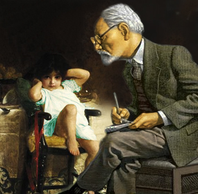 Freud observing autistic girl case study. Artwork by HennyK.com